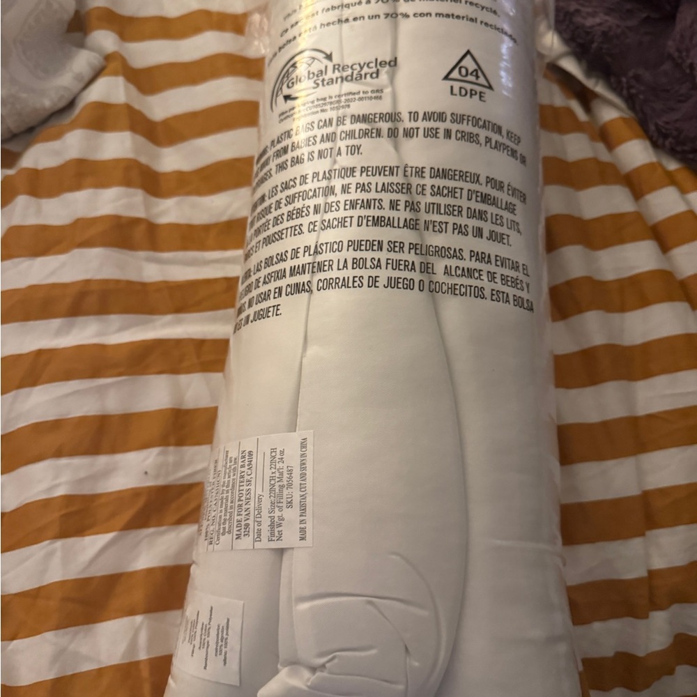 Pottery Barn White Accent Pillow Insert on Mustard Stripe Bedding